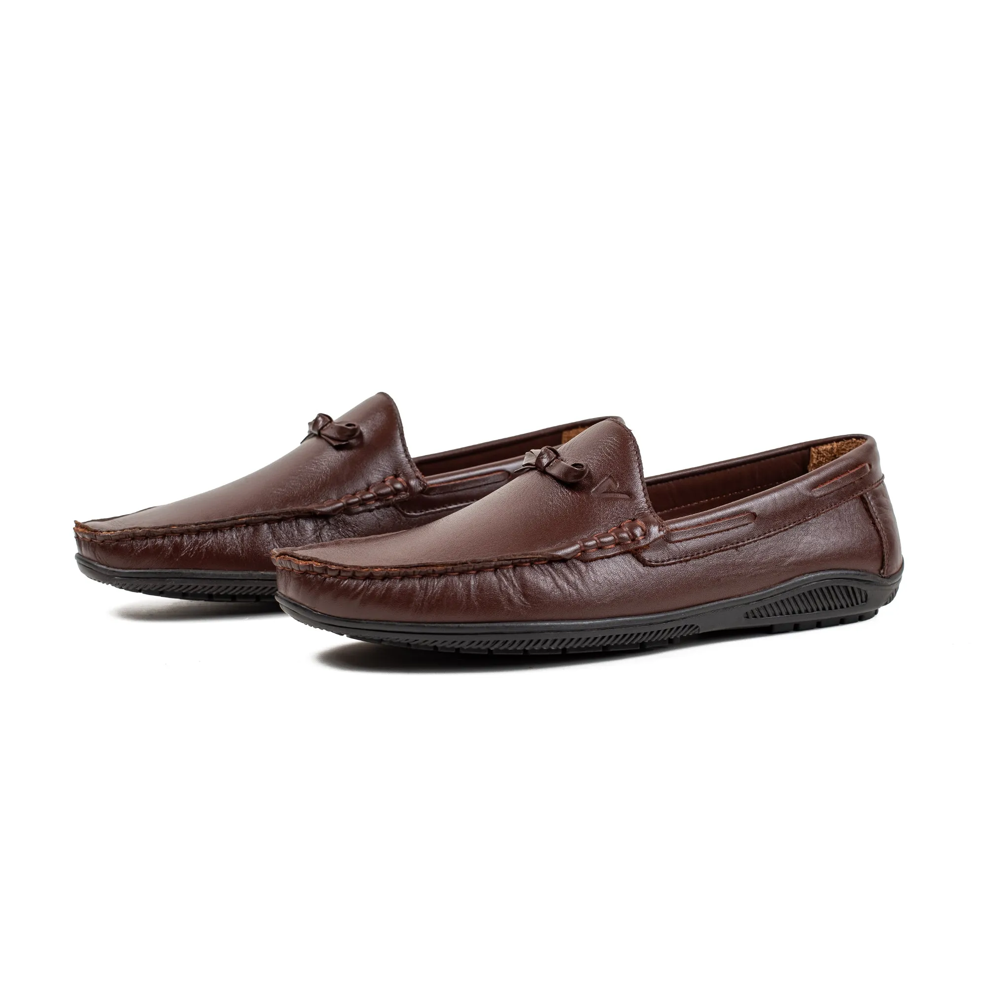 Men's Brown Leather Moccasin Shoes | Vibrant® Cushioned Comfort with TPR Outsole