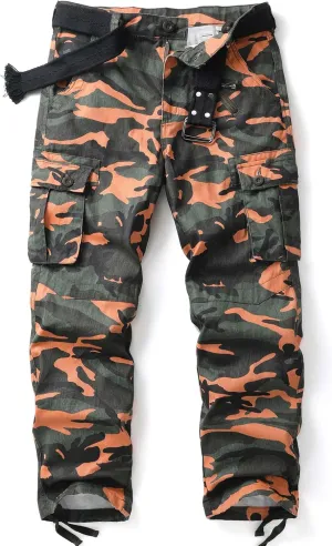 Men's Camo BDU Cargo Tactical Ripstop Casual Lightweight Baggy Combat 100% Cotton Pants with 8 Pockets(No Belt)