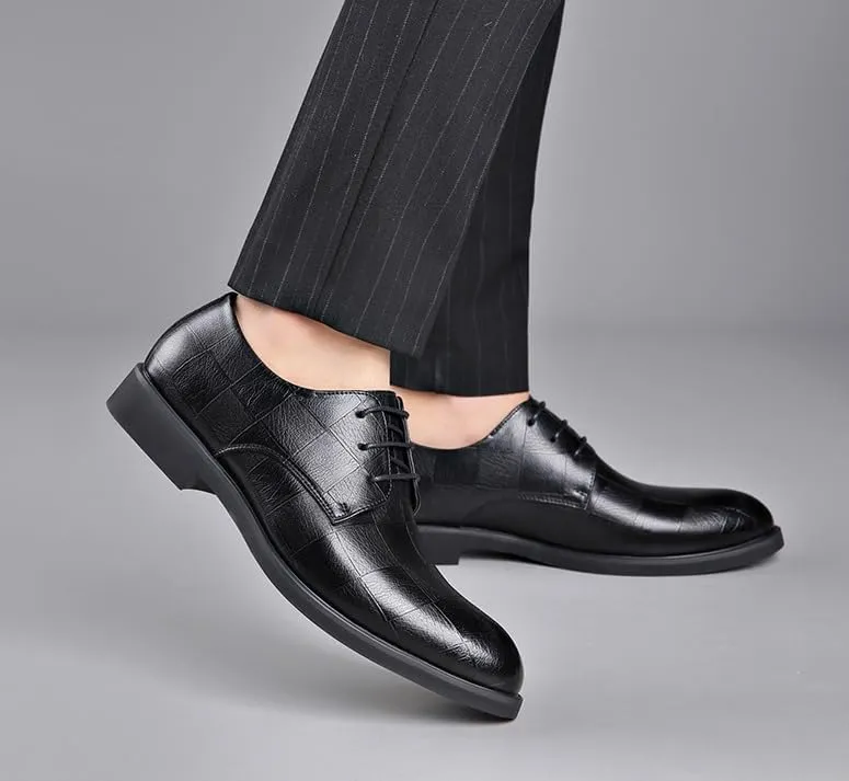 Men's Classic Lace-up Formal Oxfords Shoes Casual Wedding Faux Patent Derby Shoes for Men