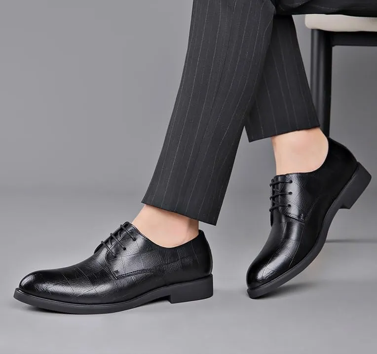Men's Classic Lace-up Formal Oxfords Shoes Casual Wedding Faux Patent Derby Shoes for Men