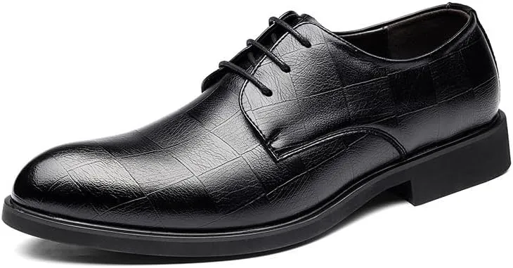 Men's Classic Lace-up Formal Oxfords Shoes Casual Wedding Faux Patent Derby Shoes for Men