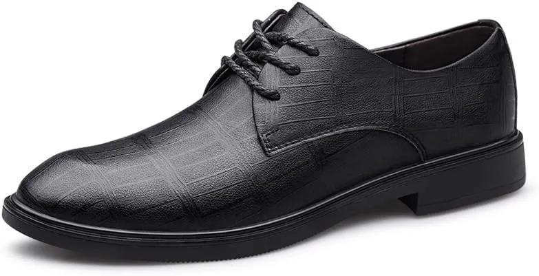 Men's Classic Lace Up Formal Tuxedo Derby Shoes - Comfortable Pointed Toe Oxfords for Business, Weddings, and Casual Events