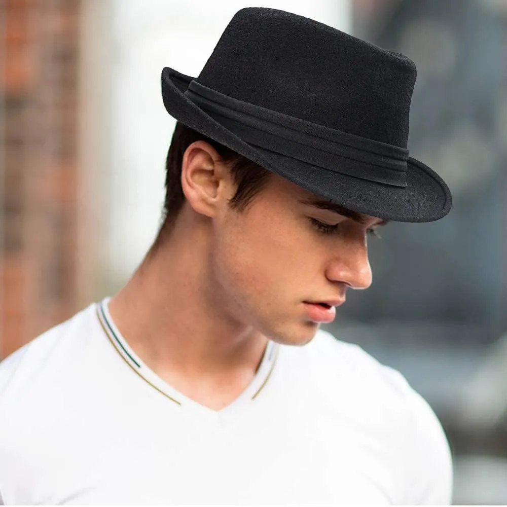 Mens Classic Plaid Manhattan Structured Gangster Trilby Fedora Hat Cuban Style Derby Hat Jazz Cap (Size M)