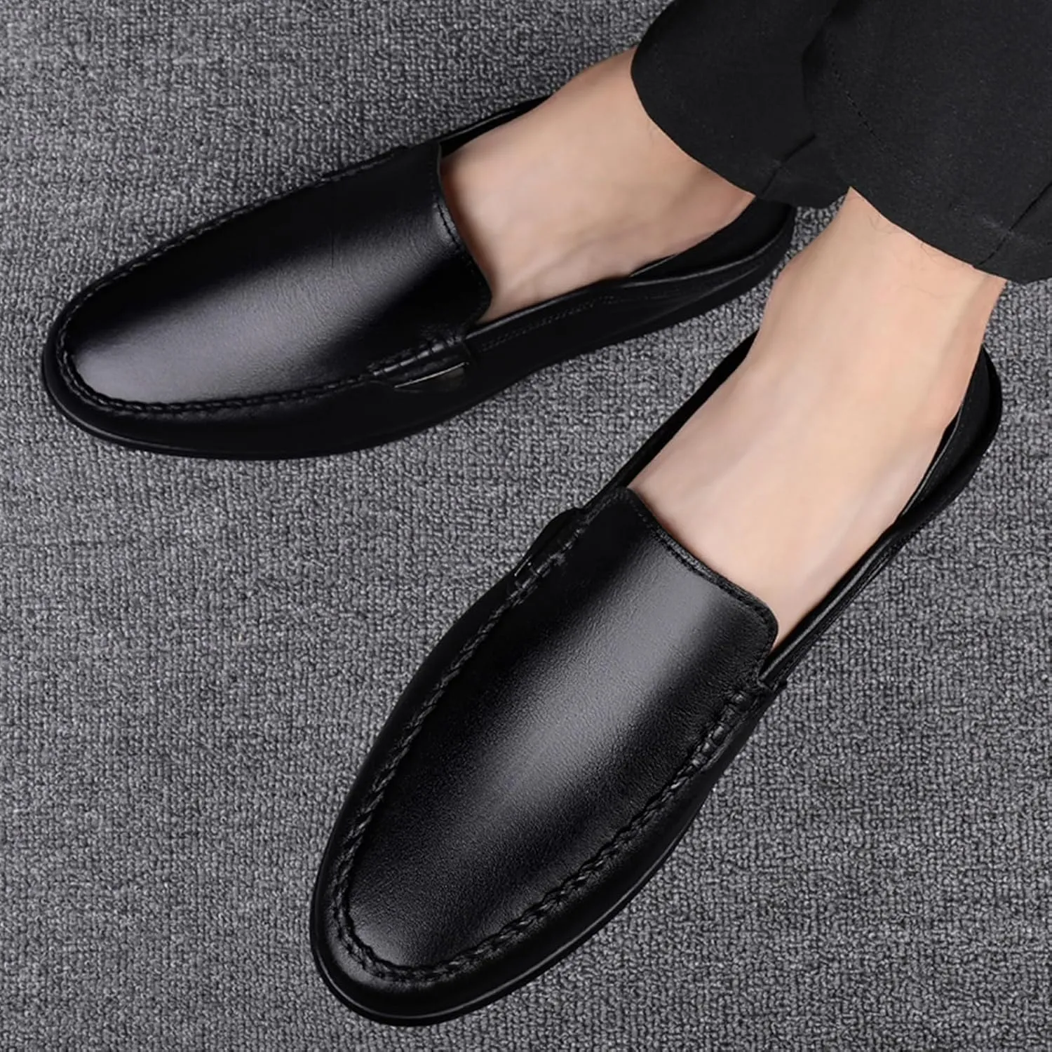 Men's Leather Loafers – Comfortable Slip-On Moccasins with Anti-Slip Sole, Lightweight and Resistant for Prom and Casual Walking
