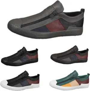Men's Leather Slip-On Zip-On Sneakers?Comfortable and Breathable Walking Leather Flats?Fashionable All-Match Casual Shoes.