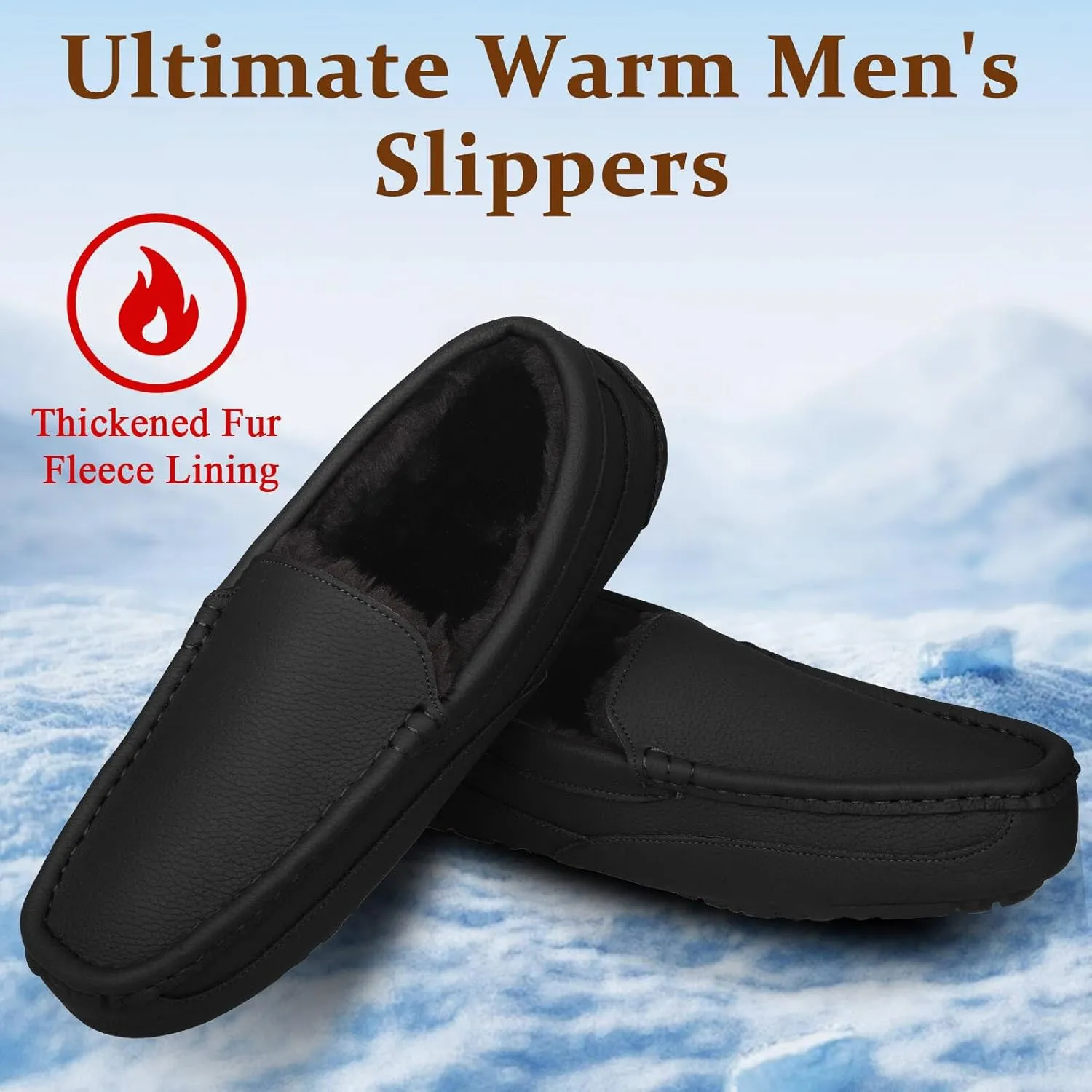 Mens Moccasin Slippers House Slippers for Men Slip-On Mens Loafers Breathable Suede Cozy Fur Lined Loafers for Men for Indoor & Outdoor