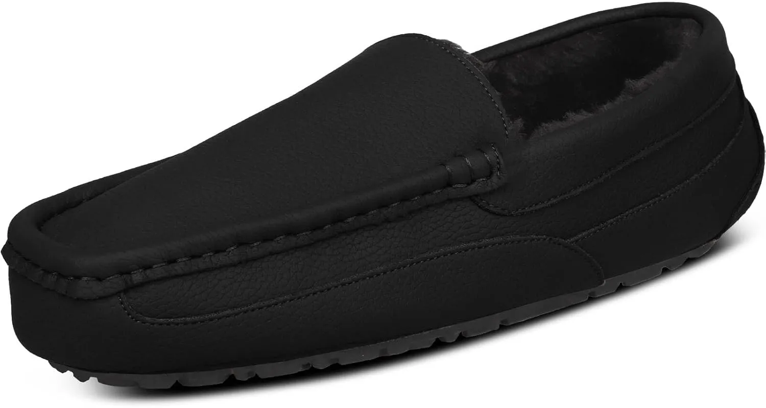 Mens Moccasin Slippers House Slippers for Men Slip-On Mens Loafers Breathable Suede Cozy Fur Lined Loafers for Men for Indoor & Outdoor