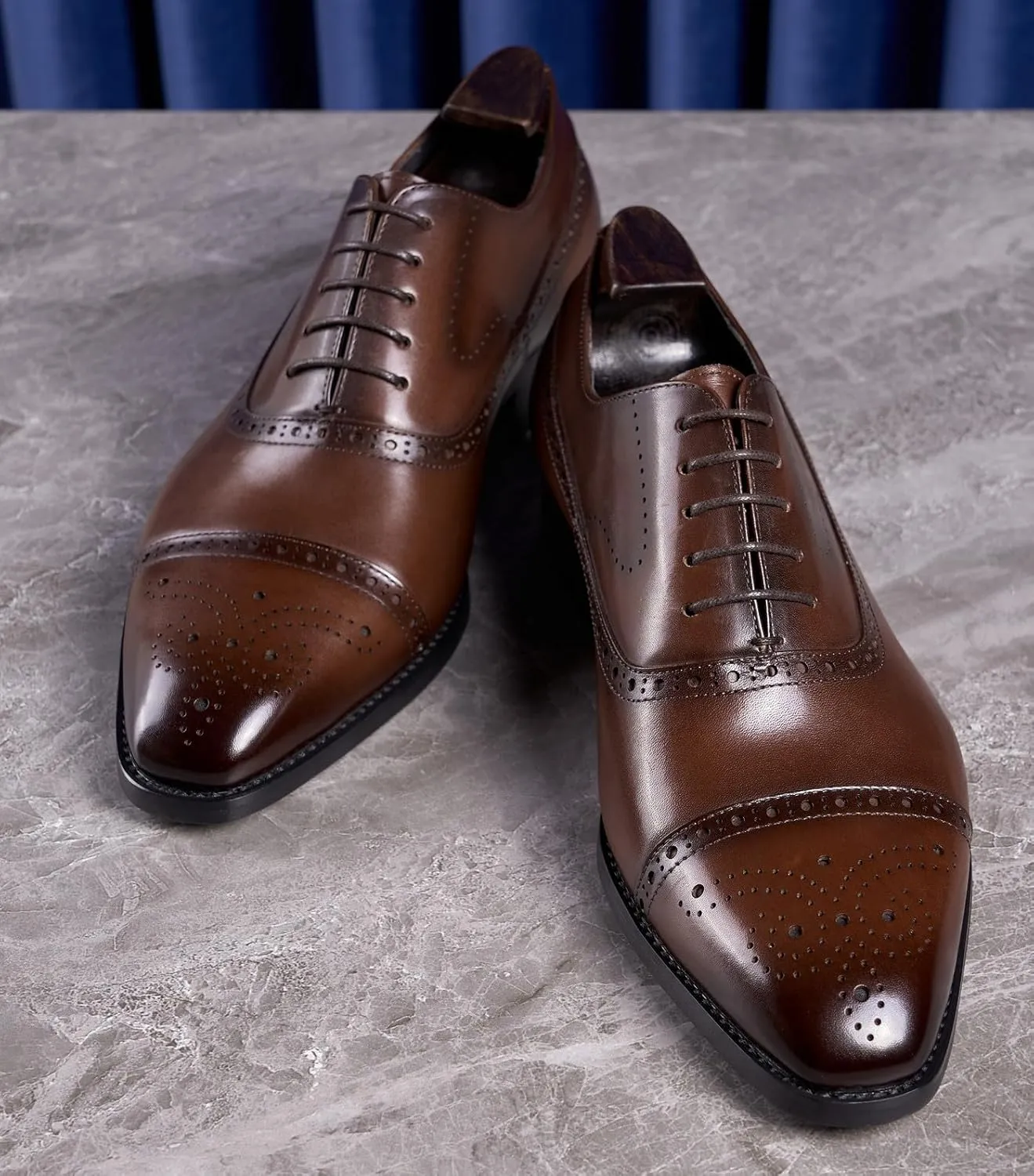 Mens Oxfords Dress Formal Shoes Genunie Leather Semi-Brogues Oxford Fashion Modern Business Casual Derby Prom Wedding Suit Shoes Tuxedo Shoes for Men