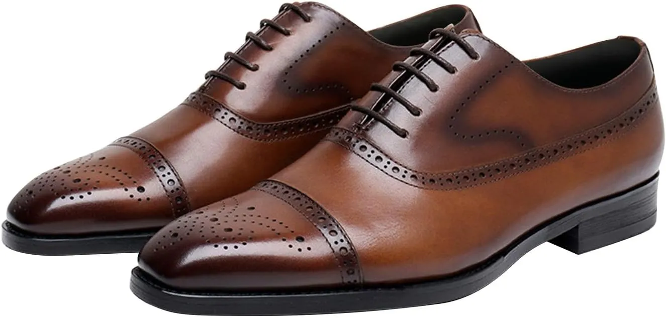 Mens Oxfords Dress Formal Shoes Genunie Leather Semi-Brogues Oxford Fashion Modern Business Casual Derby Prom Wedding Suit Shoes Tuxedo Shoes for Men
