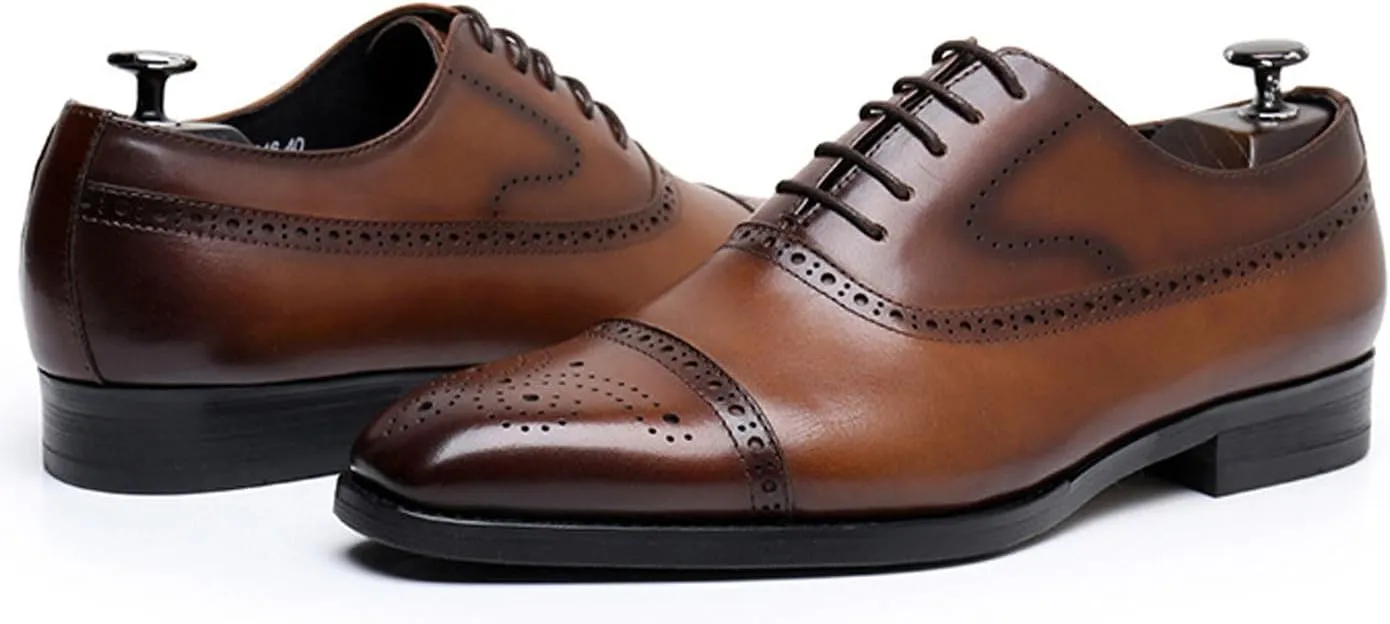 Mens Oxfords Dress Formal Shoes Genunie Leather Semi-Brogues Oxford Fashion Modern Business Casual Derby Prom Wedding Suit Shoes Tuxedo Shoes for Men