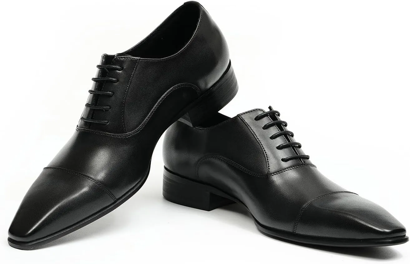 Mens Oxfords Fomarl Dress Genuine Leather Cap Toe Derby Fahion Business Casual Prom Wedding Comfortable Tuexdo Shoes for Men