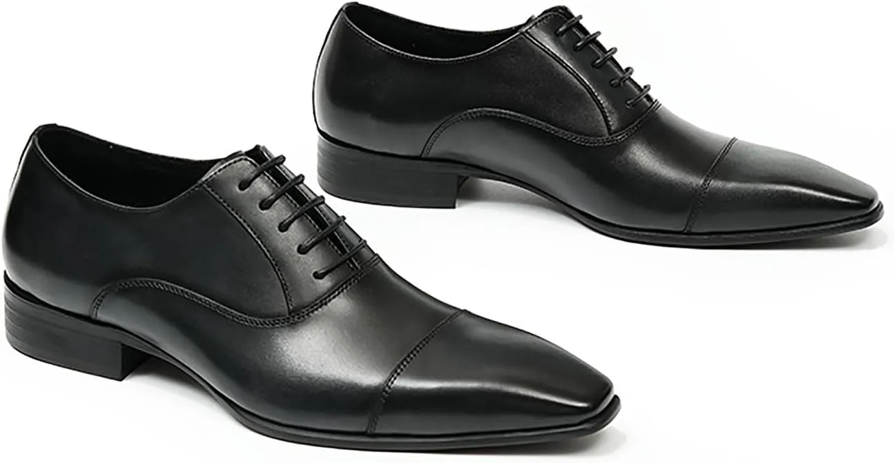 Mens Oxfords Fomarl Dress Genuine Leather Cap Toe Derby Fahion Business Casual Prom Wedding Comfortable Tuexdo Shoes for Men
