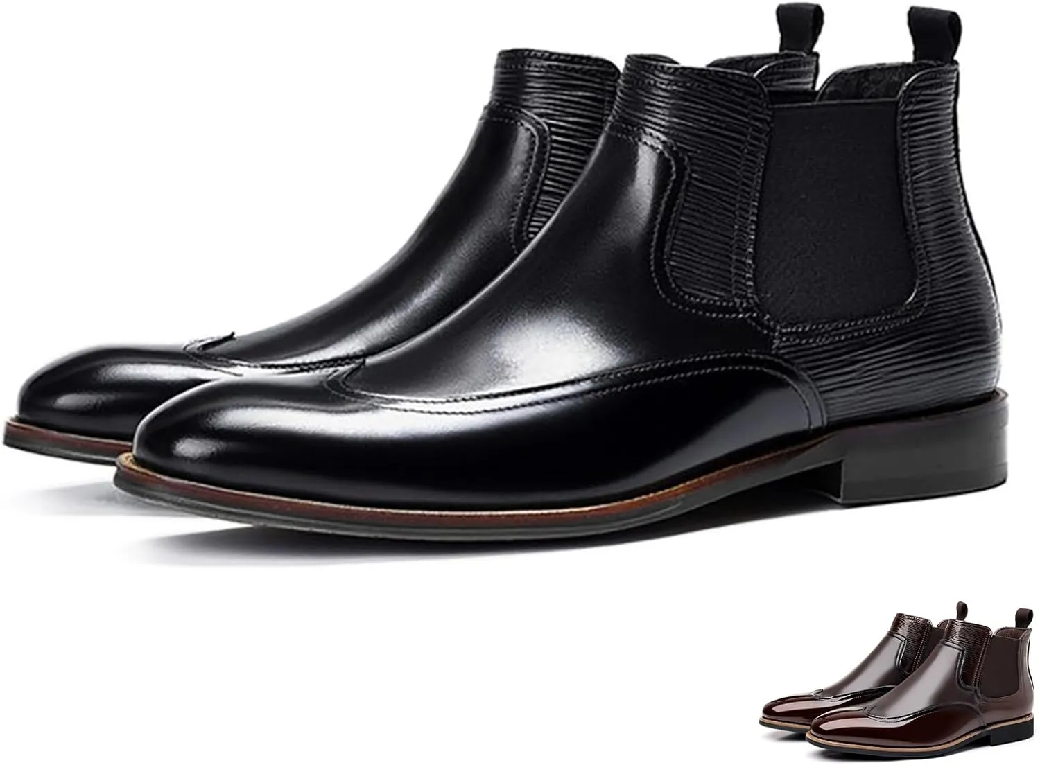 Men's Patent Leather Chelsea Dress Boots Fashion Leather Splicing Elastic Band Pointed-Toe Slip On Ankle Boots Casual Business Formal Oxford Booties
