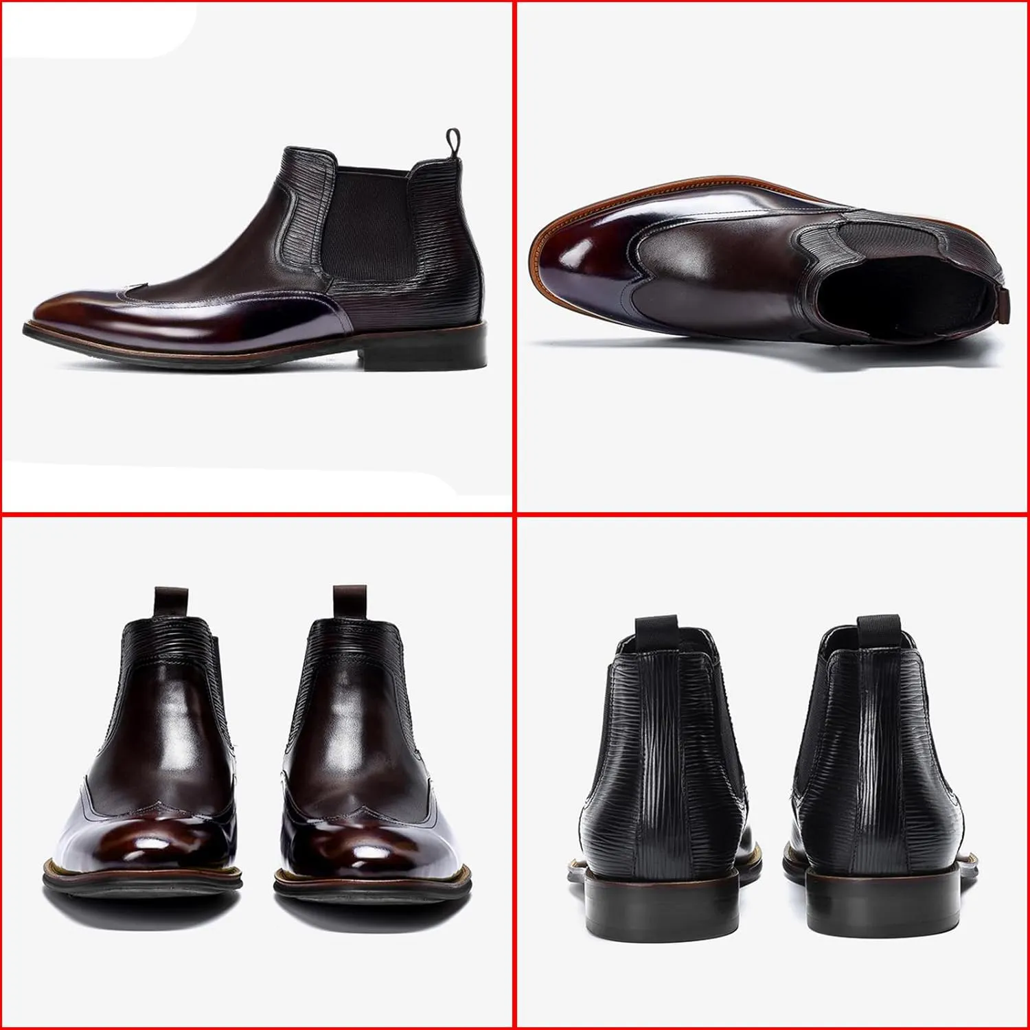 Men's Patent Leather Chelsea Dress Boots Fashion Leather Splicing Elastic Band Pointed-Toe Slip On Ankle Boots Casual Business Formal Oxford Booties