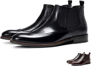 Men's Patent Leather Chelsea Dress Boots Fashion Leather Splicing Elastic Band Pointed-Toe Slip On Ankle Boots Casual Business Formal Oxford Booties