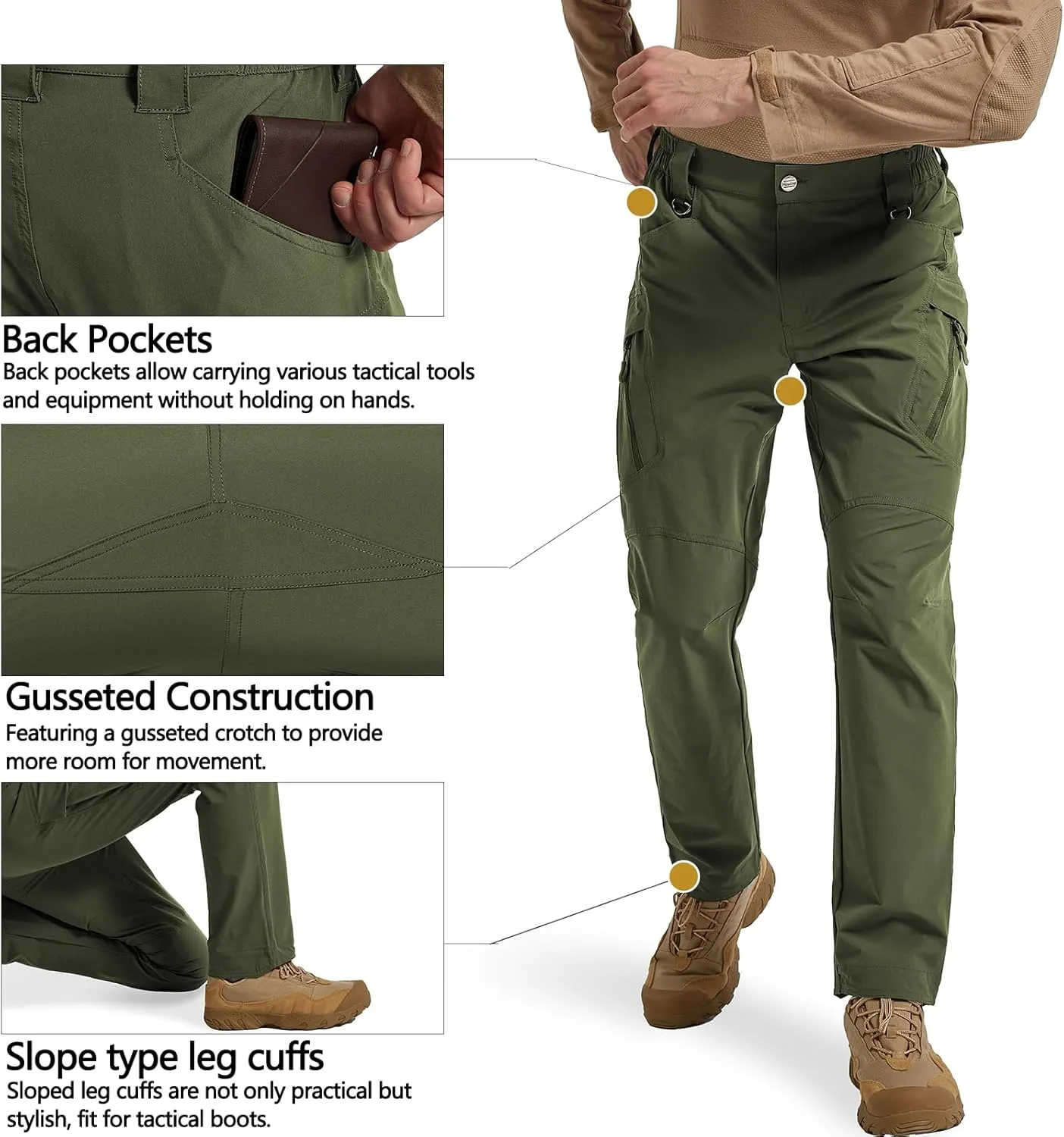 Men's Quick Dry Tactical Pants Water Resistant Cargo Pants Stretch Lightweight Outdoor Work Hiking Pants