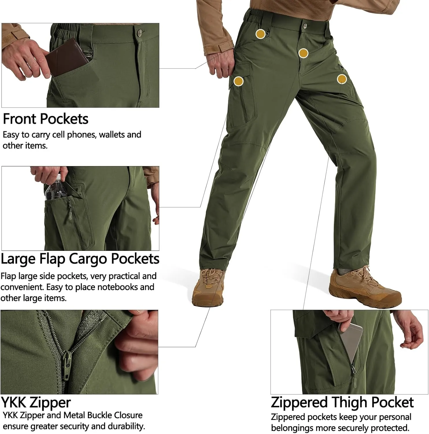 Men's Quick Dry Tactical Pants Water Resistant Cargo Pants Stretch Lightweight Outdoor Work Hiking Pants