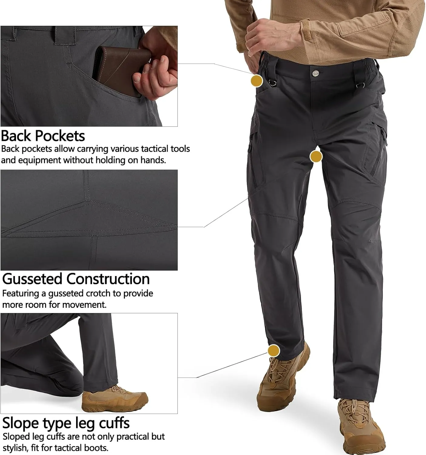 Men's Quick Dry Tactical Pants Water Resistant Cargo Pants Stretch Lightweight Outdoor Work Hiking Pants