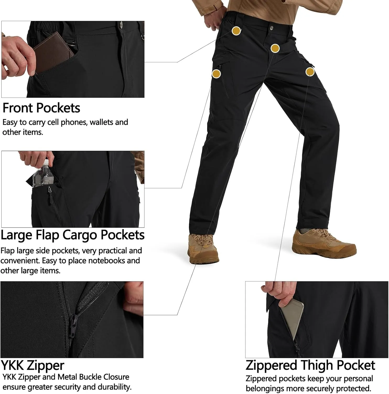 Men's Quick Dry Tactical Pants Water Resistant Cargo Pants Stretch Lightweight Outdoor Work Hiking Pants