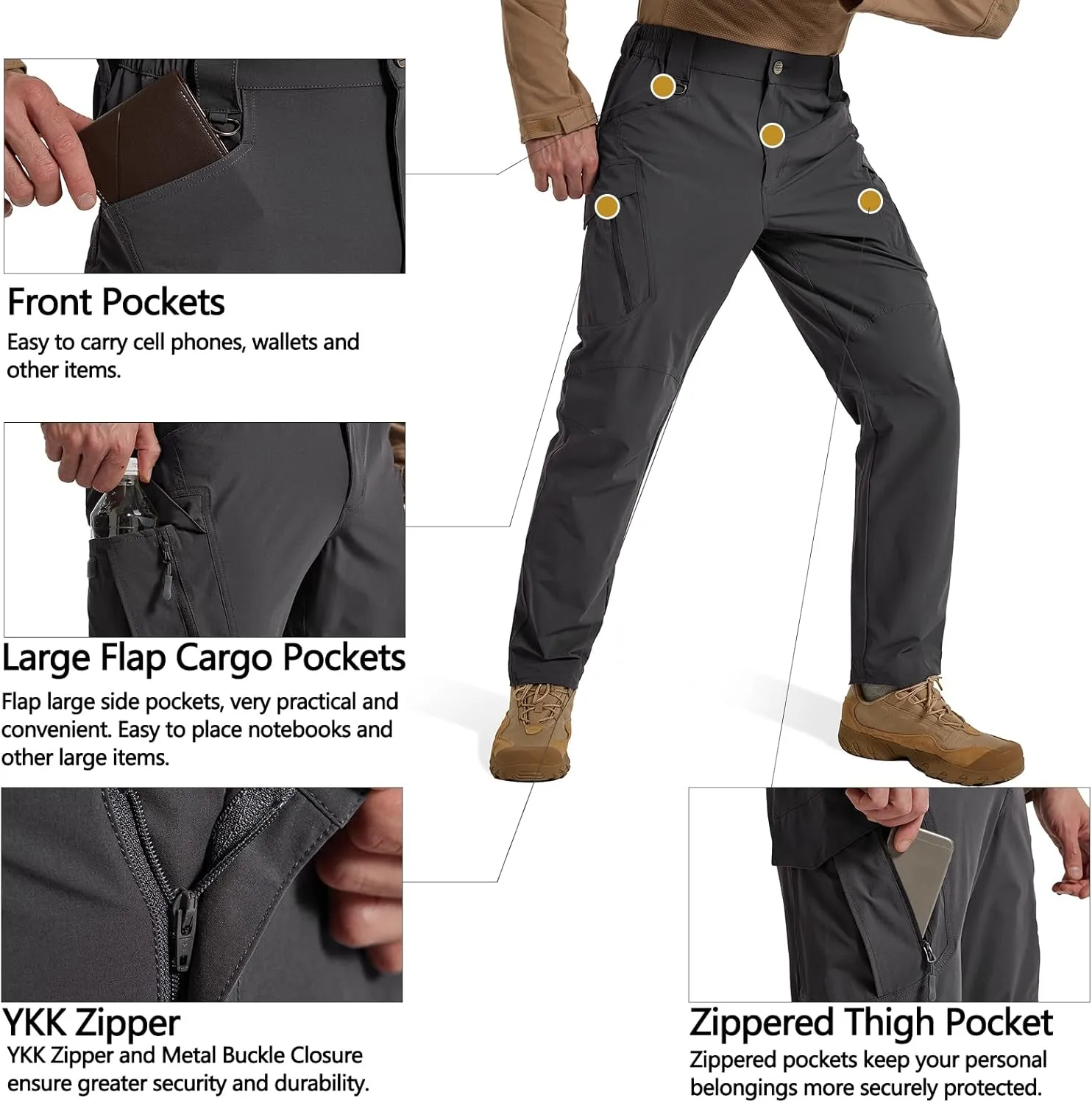 Men's Quick Dry Tactical Pants Water Resistant Cargo Pants Stretch Lightweight Outdoor Work Hiking Pants