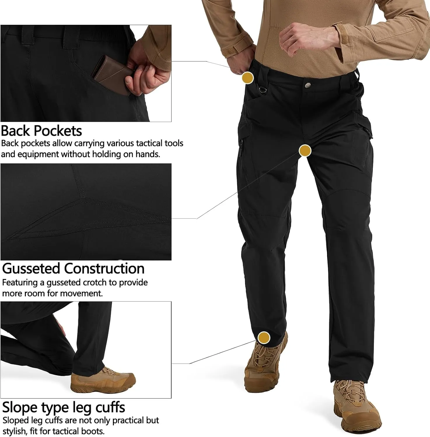 Men's Quick Dry Tactical Pants Water Resistant Cargo Pants Stretch Lightweight Outdoor Work Hiking Pants