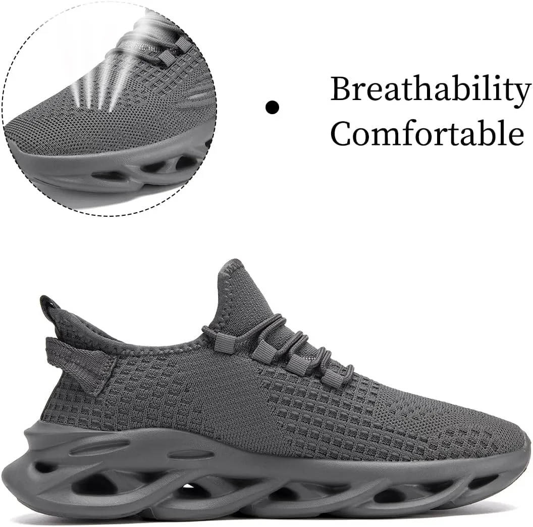 Mens Slip On Running Shoes Athletic Walking Trainers Non Slip Lightweight Breathable Mesh Tennis Comfortable Fashion Sneakers