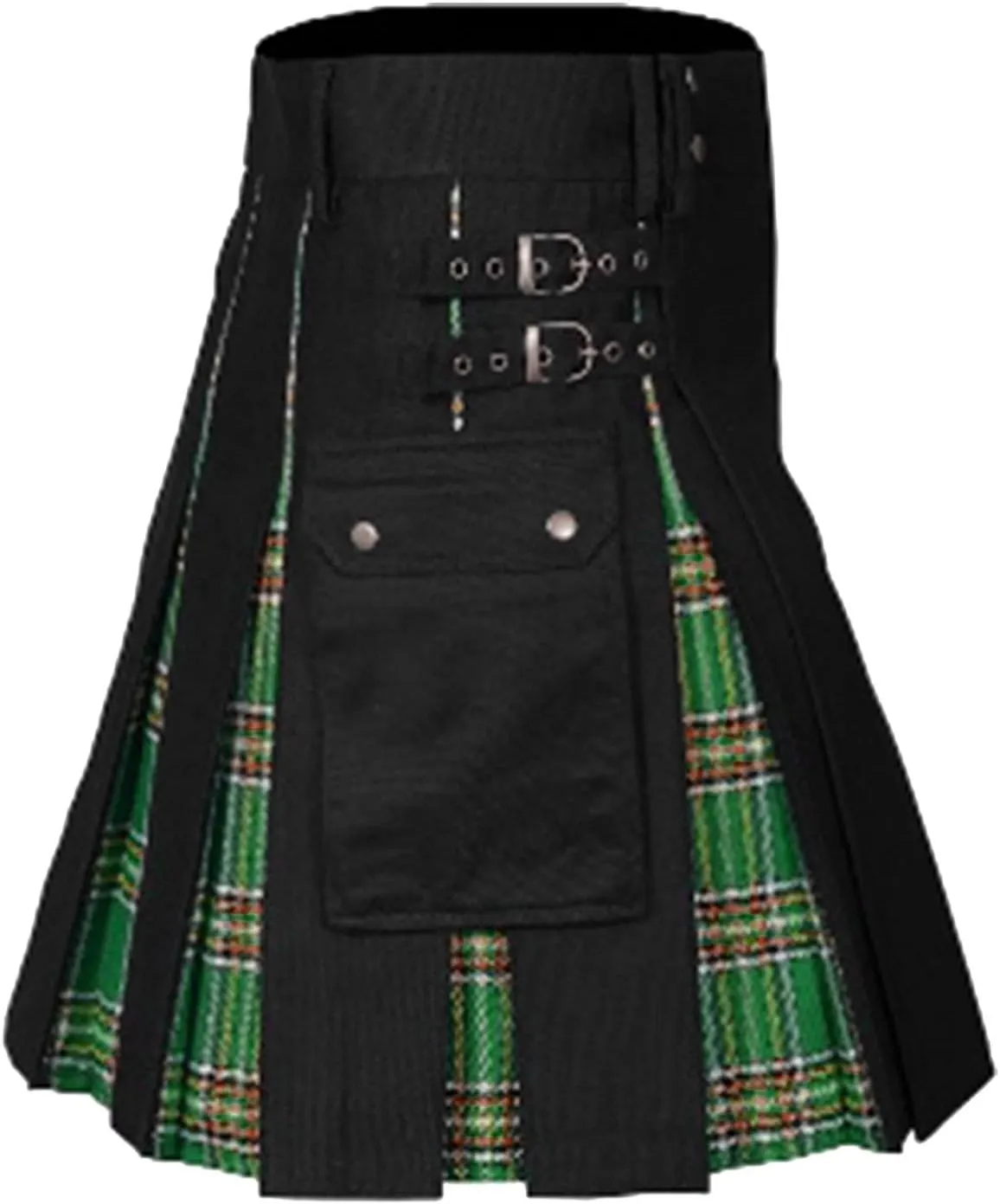 Mens Tartan Utility Kilts 2024 Color Pocket Pleated Skirt Highland Tartan Utility Kilt Tartan Kilt for Men Black