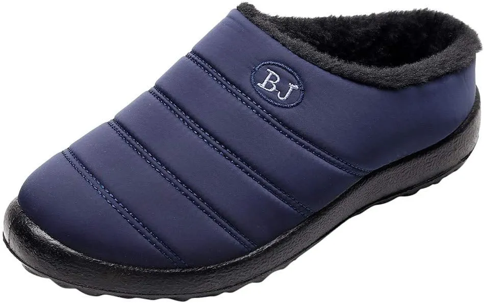 Mens Winter Boots Waterproof Snow Shoes, Unisex Hiking Footwear Slip-On Ankle Booties, High Top Womens Warm Slippers with Fuzzy Plush Lining Non-Slip Fur Lined Outdoor Sneakers