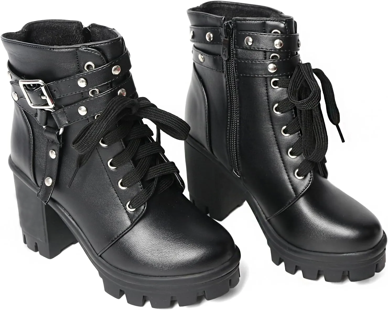 MEOTINA Goth Chunky Platform Boots for Women High Heel Black Ankle Booties Rivets Punk Combat Boot Shoes
