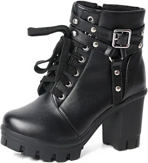 MEOTINA Goth Chunky Platform Boots for Women High Heel Black Ankle Booties Rivets Punk Combat Boot Shoes