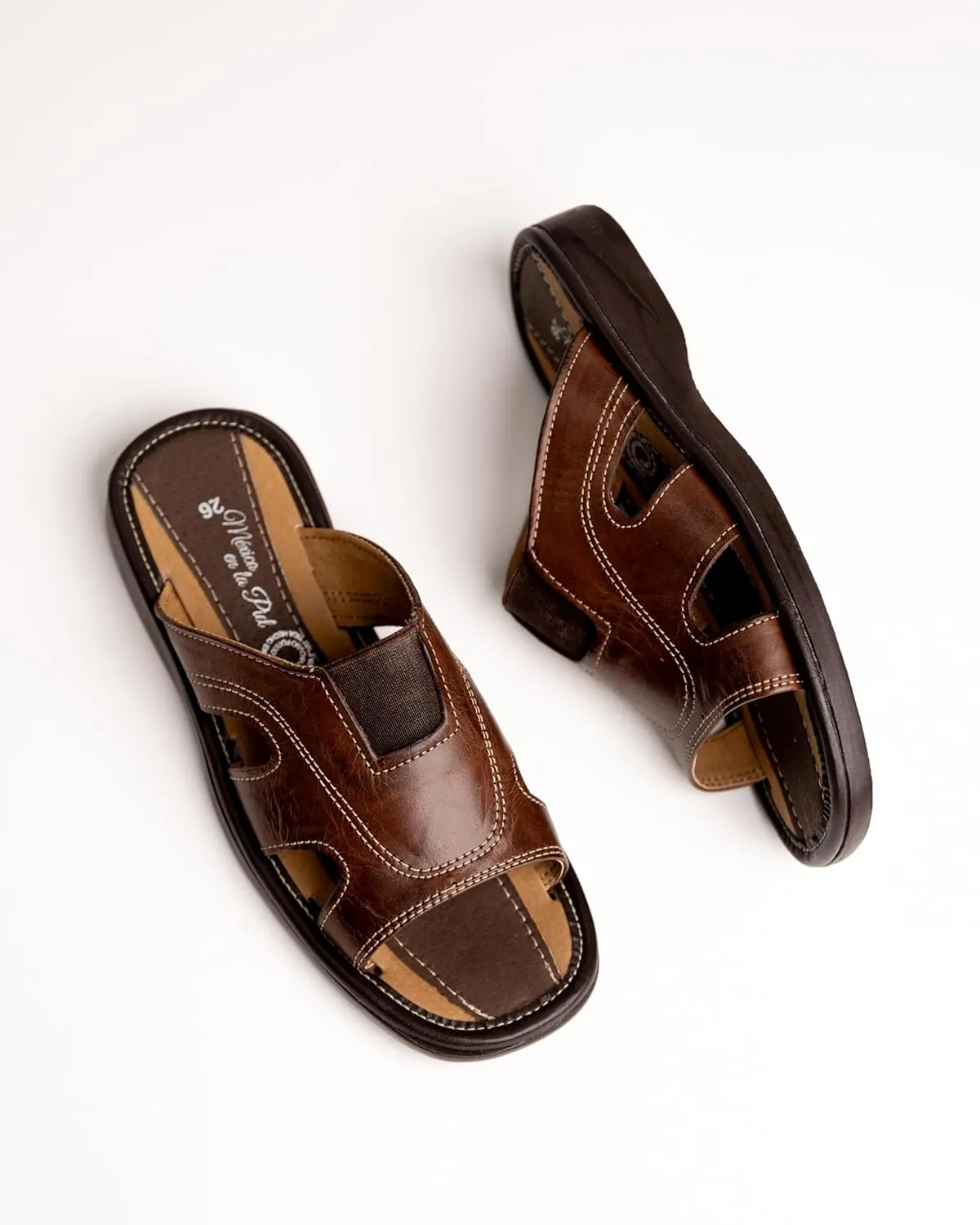 Mexico en la Piel Handmade Fisherman Leather Huaraches for Men - Moka Color, Open-Toe Slip-On, Breathable, Lightweight, Made in Mexico, Sizes 7US to 13US