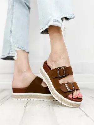 Mia Kely Double Buckle Slip-On Sandals in Cognac