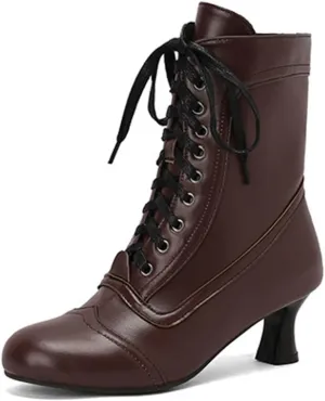 Mid Calf Boots for Women,Fashion Victorian Boots Lace Up Western Booties Renaissance Mid Boots Casual Riding Shoes