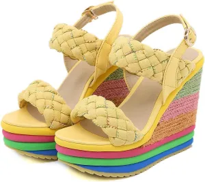 mikarka Wedge Sandals for Women Dressy, Ankle Strap Colorful Heels Espadrille Platform Sandals Boho Open Toe Candies Shoes
