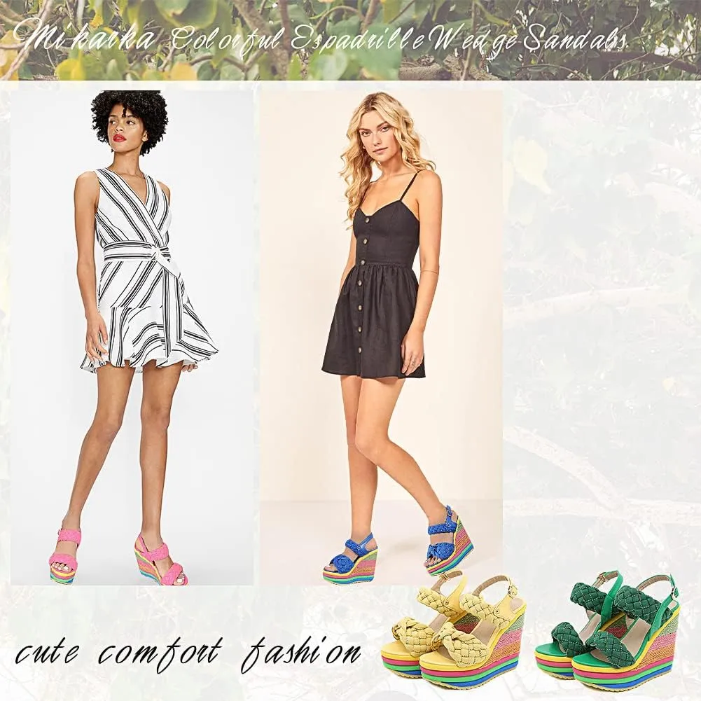 mikarka Wedge Sandals for Women Dressy, Ankle Strap Colorful Heels Espadrille Platform Sandals Boho Open Toe Candies Shoes
