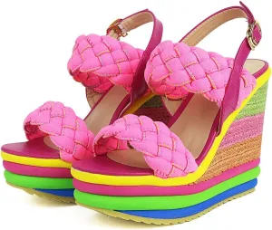 mikarka Wedge Sandals for Women Dressy, Ankle Strap Colorful Heels Espadrille Platform Sandals Boho Open Toe Candies Shoes