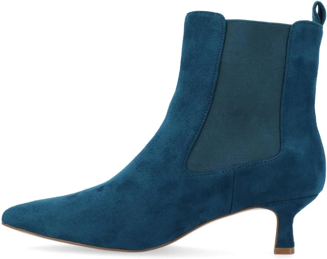 Milooey shoes Women's Kitten Low Heel Ankle Boots Pointed Toe Short Booties Elastic Chelsea Booties Pull On Comfortable Warm Dress Fashion Shoes Size 4-16 Us