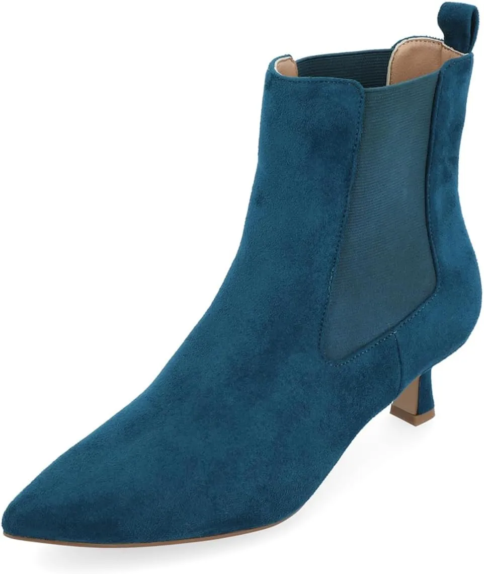 Milooey shoes Women's Kitten Low Heel Ankle Boots Pointed Toe Short Booties Elastic Chelsea Booties Pull On Comfortable Warm Dress Fashion Shoes Size 4-16 Us
