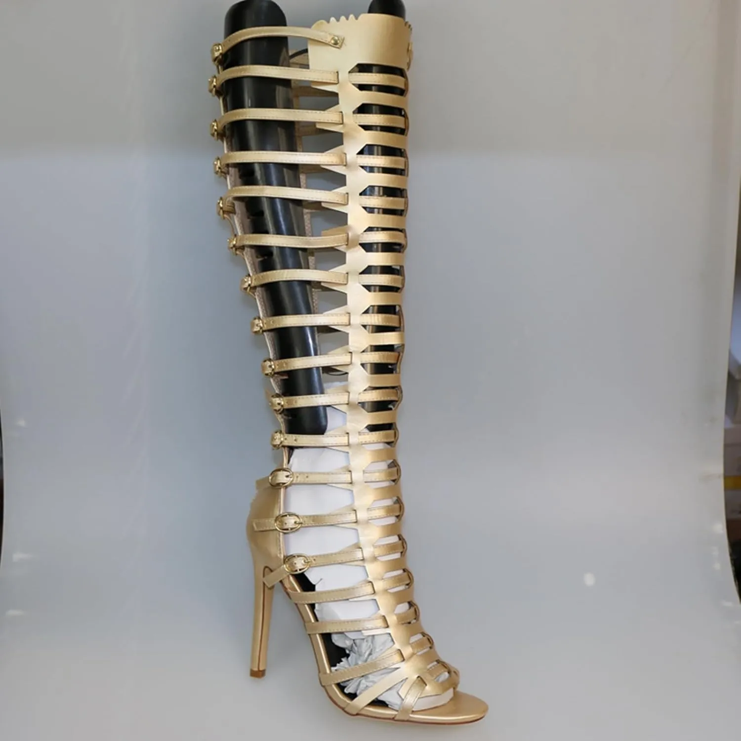 Minishion Gladiator Sandals for Women Tall Heels Stiletto Knee High Summer Boots Shoes