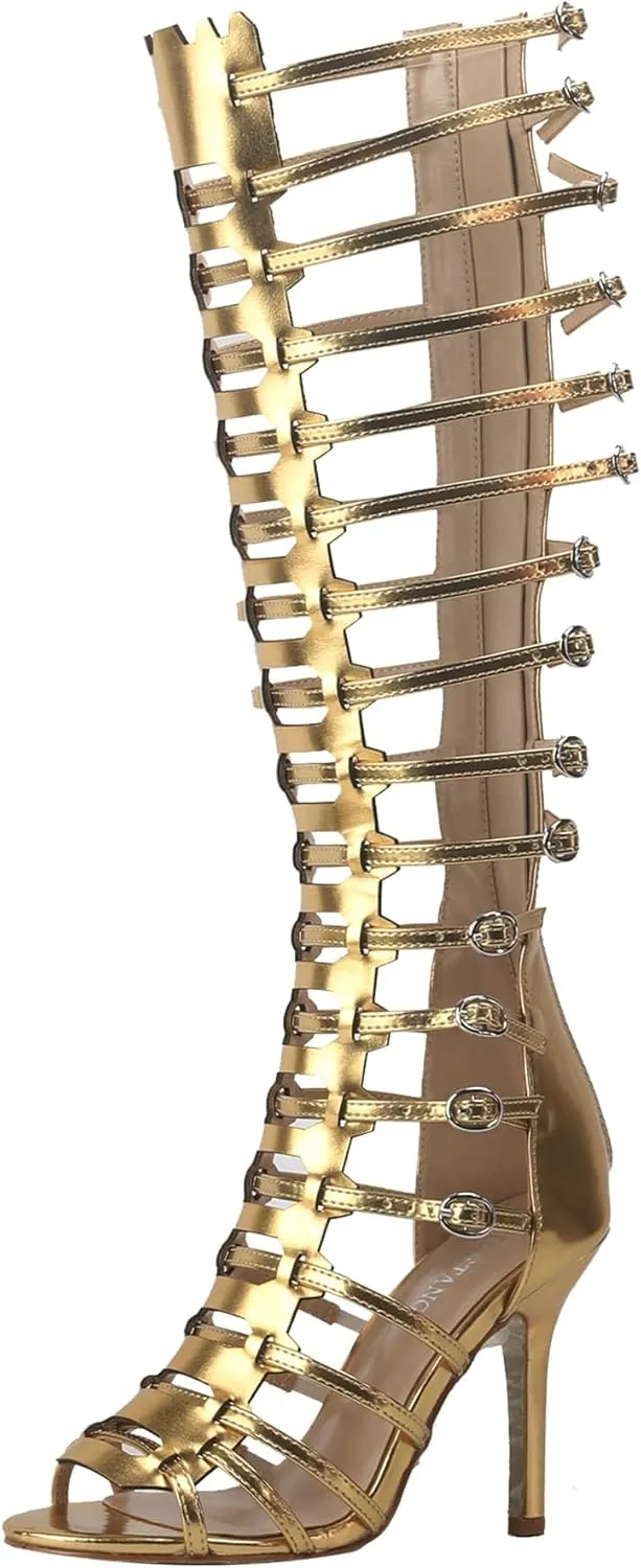 Minishion Gladiator Sandals for Women Tall Heels Stiletto Knee High Summer Boots Shoes