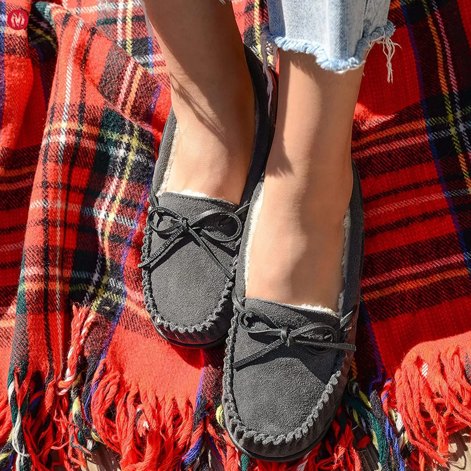 Minnetonka Women’s Camp Tie Moc — Cozy, Suede Moccasin Slippers for Women with Plush Pile Lining, Cushioned Footbed, and Durable Sole for Indoor & Outdoor Comfort