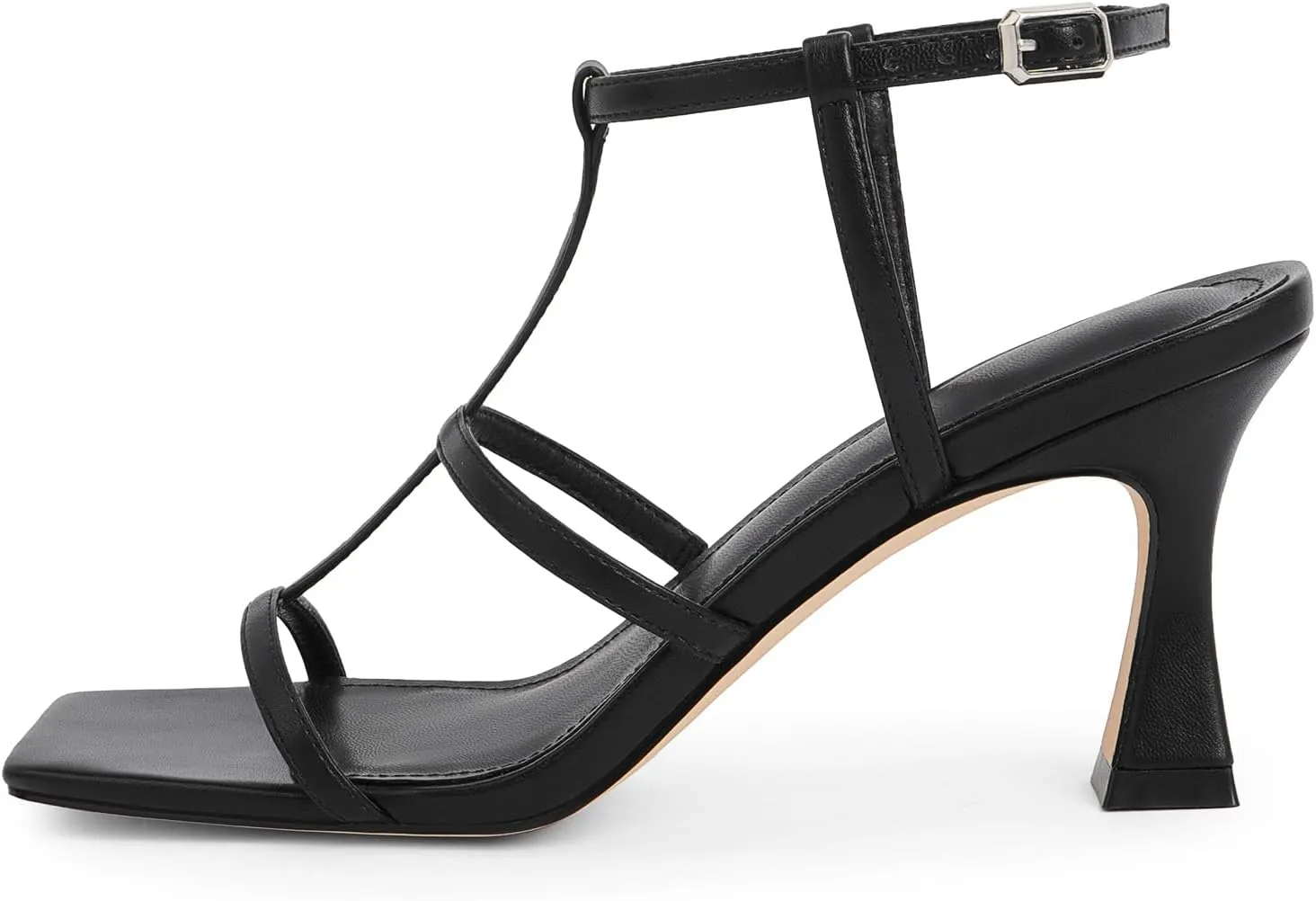 Modatope Strappy Sandals Women Square Toe Ankle Strap Kitten Stiletto Heeled Sandals Open Toe T-Strap Gladiator Sandals