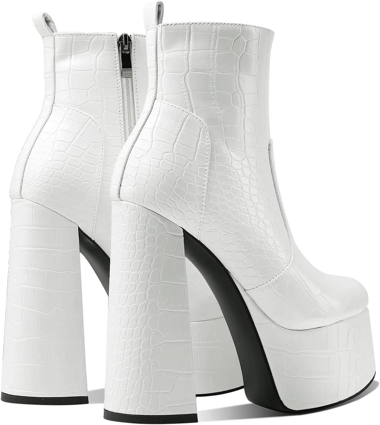 MOOMMO Platform Boots Ankle High Chunky Heel for Women Crocodile Round Toe Stretchy Leather Chelsea Boots Side Zipper Animal Print Combat Booties Sexy Office Party Wedding Prom 4-11 M US