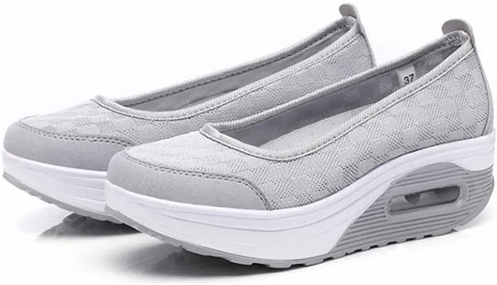 MSYINGL Women Wedge Shoes,Breathable Mesh Platform Slip ON Casual Walking Sneakers,Anti-Slip Comfortable Platform Loafers