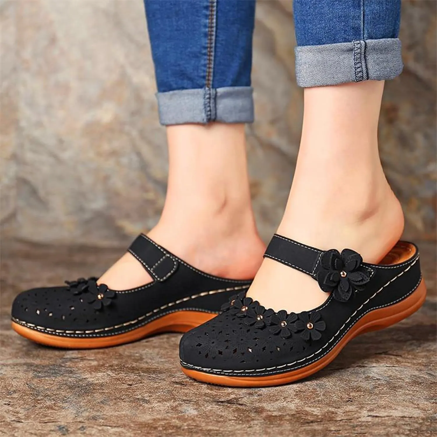Mules for Women Wedge Sandals Comfortable Dressy Summer Closed Toe Casual Slip On Shoes with Adjustable Hook Loop Alicegana Comfort on Walking Orthopedic Mule Slippers Clogs Low Heel Sandal