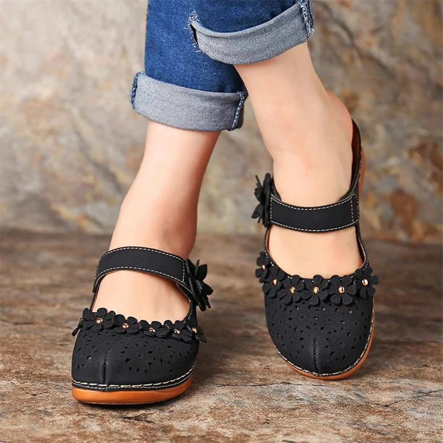 Mules for Women Wedge Sandals Comfortable Dressy Summer Closed Toe Casual Slip On Shoes with Adjustable Hook Loop Alicegana Comfort on Walking Orthopedic Mule Slippers Clogs Low Heel Sandal