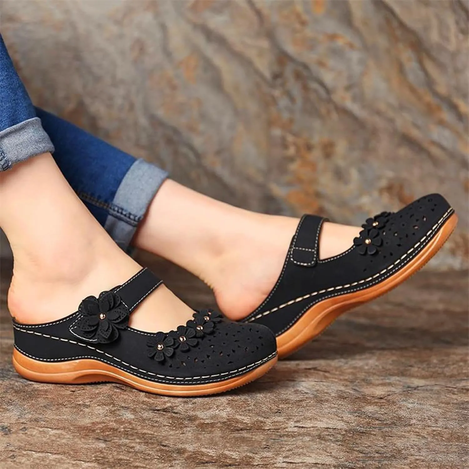 Mules for Women Wedge Sandals Comfortable Dressy Summer Closed Toe Casual Slip On Shoes with Adjustable Hook Loop Alicegana Comfort on Walking Orthopedic Mule Slippers Clogs Low Heel Sandal