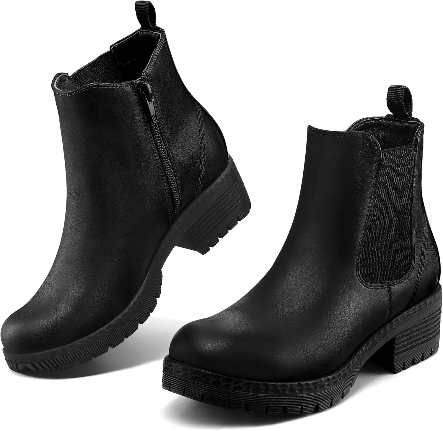 mysoft Women's Chelsea Ankle Boots Side Zipper Chunky Block Low Heel Booties Lug Sole Short Boots