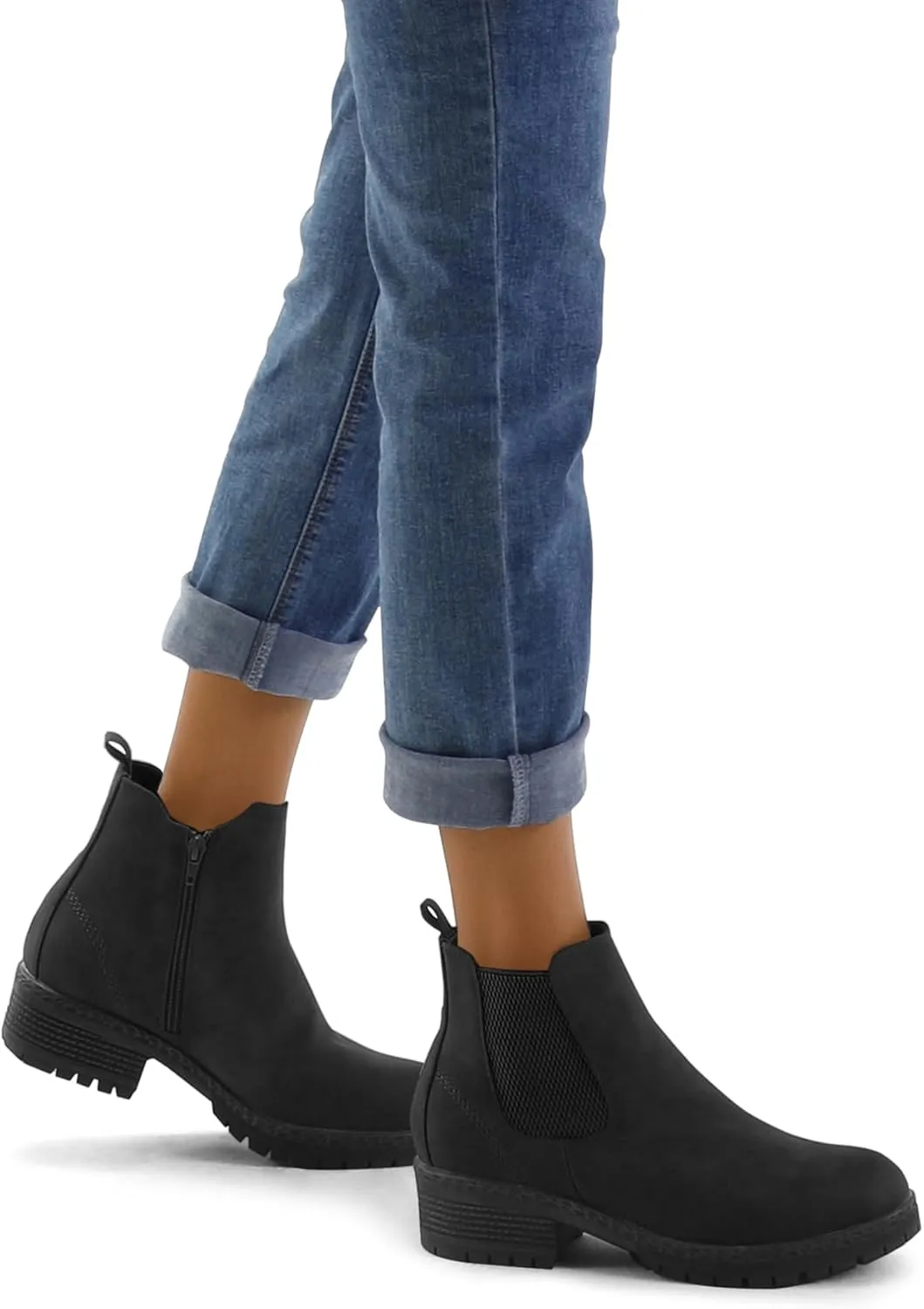 mysoft Women's Chelsea Ankle Boots Side Zipper Chunky Block Low Heel Booties Lug Sole Short Boots