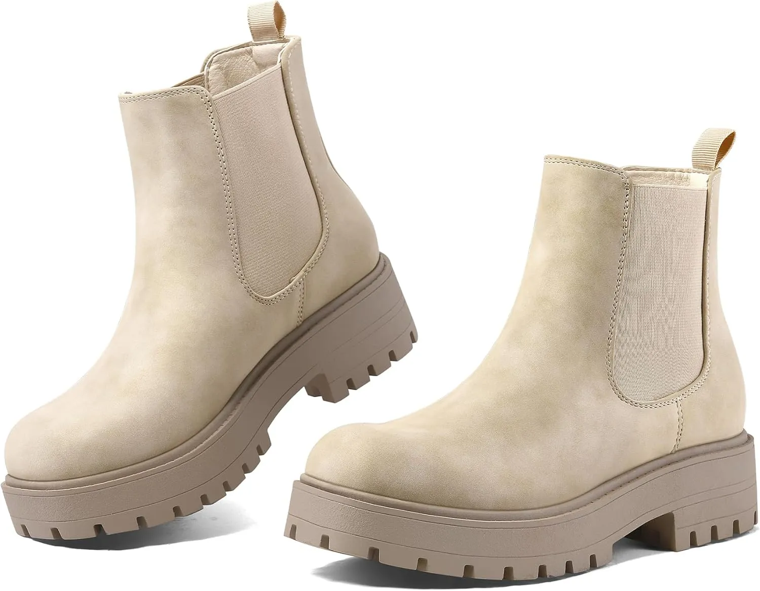 mysoft Women's Chelsea boots Low Heel Slip On Lug Sole Elastic Ankle Booties